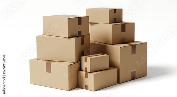 Obraz Cardboard Boxes Stacked for Shipping and Moving