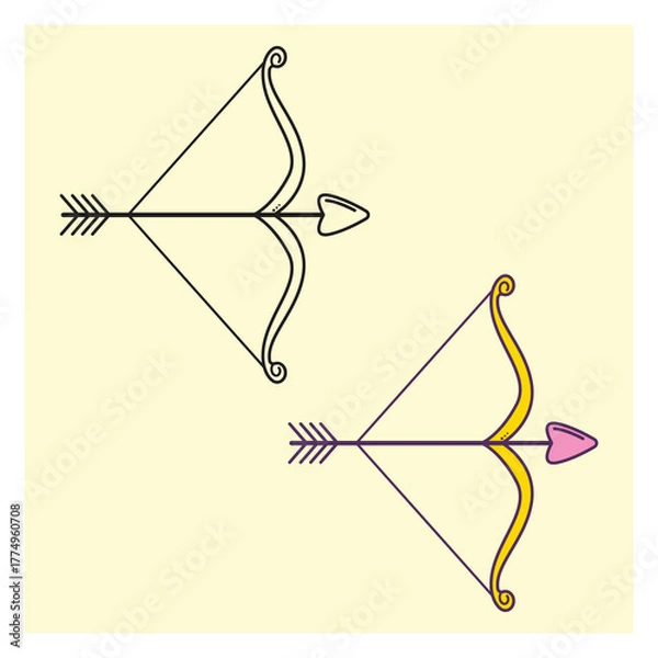 Fototapeta Cupid Bow With Heart-Shaped arrows Vector Illustration , Perfect for Valentine’s themes, logos, tattoos, or decorative vector art