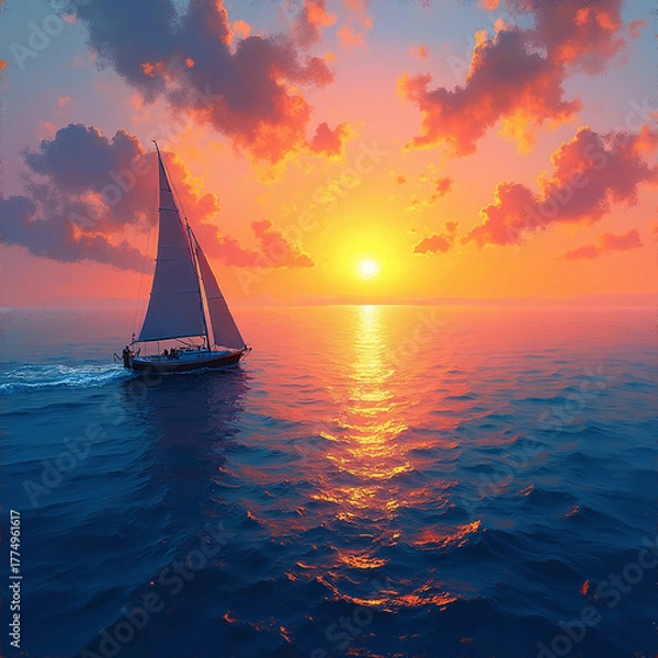 Obraz sailing boat at sunset
