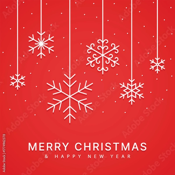Fototapeta Vector White Snowflakes In Red Background Merry Christmas Design Template