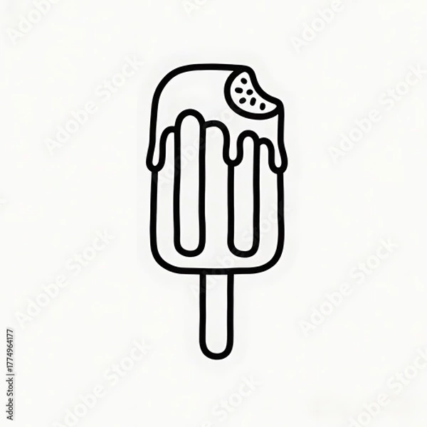 Fototapeta Flat black and white line illustration of a sea salt caramel popsicle