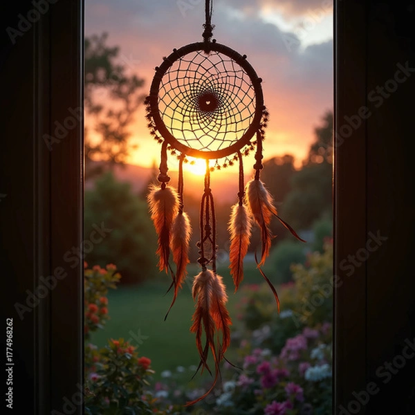 Obraz Dream catcher hanging in a window in a sunset