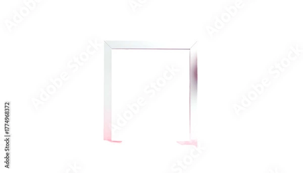 Fototapeta Illuminated, floating, white, open frame against stark black background