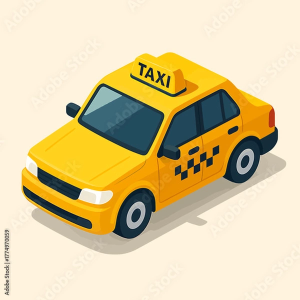 Fototapeta Vector illustration of a modern yellow taxicab, an icon for quick city transit, rapid ride-hailing, and efficient urban mobility