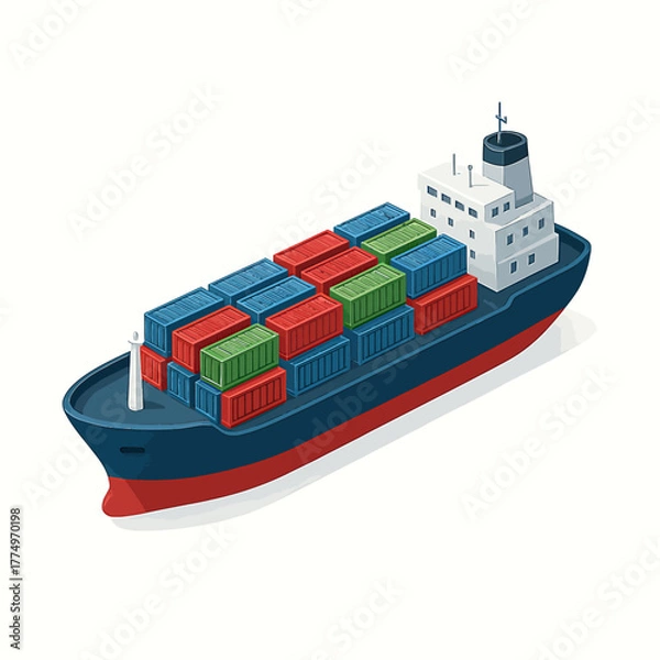Fototapeta Cargo Ship with Shipping Containers Vector Illustration