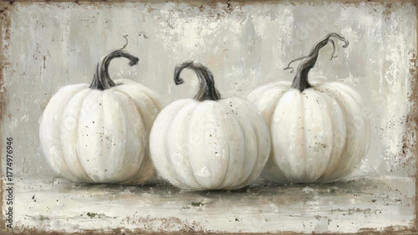 Fototapeta Three White Pumpkins on Rustic Background