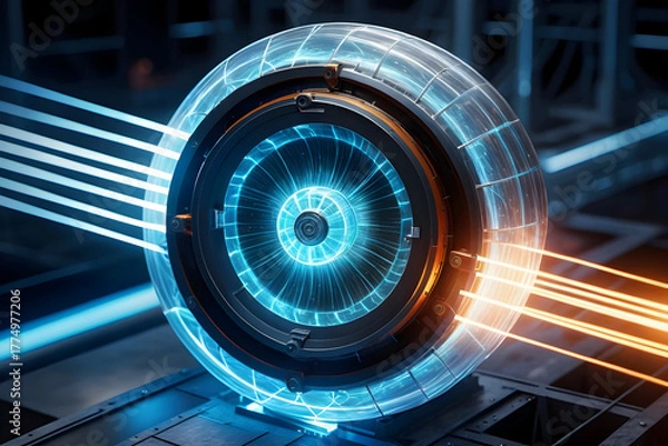 Fototapeta Futuristic turbine core glow energy lines carbon cycle molecular symmetry precision design innovation speed technology