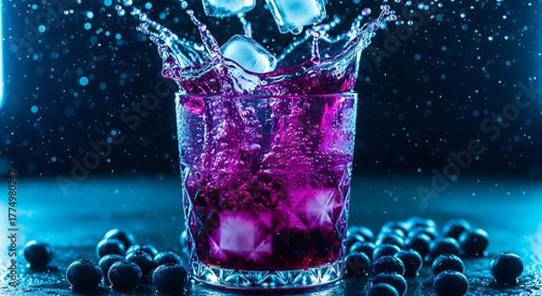 Obraz Stylish Close up Drink in Glass Splashing with Ice Cubes Freshness