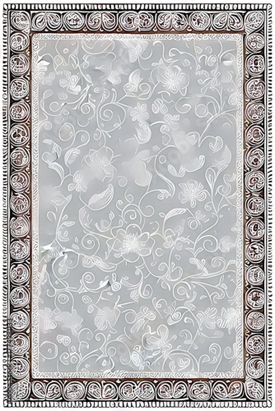 Obraz playing card / tarot card reverse side art, card back pattern or wedding stationery / card design - elegant lace doily frame on floral gray background
