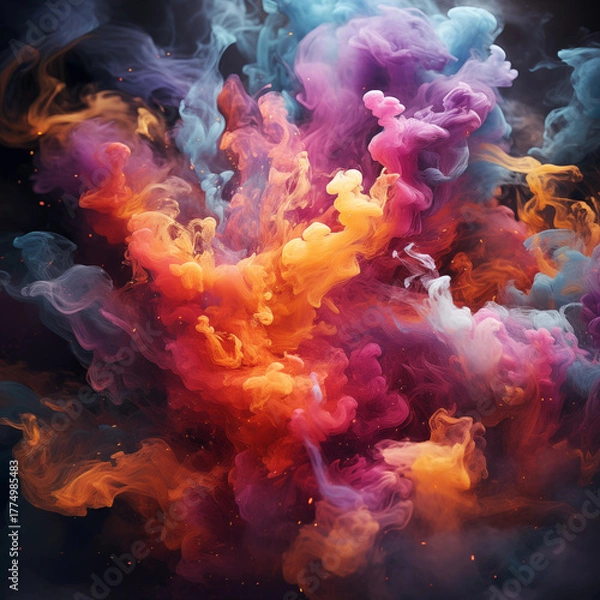 Fototapeta Vibrant Pink and Blue Smoke Collision: Abstract Dynamic Color Clouds against a Dark Background for Energy, Contrast, and Artistic Expression
