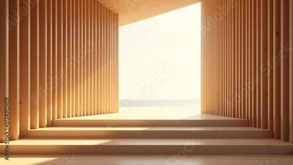 Obraz Minimalist Wooden Interior Design With Sea View