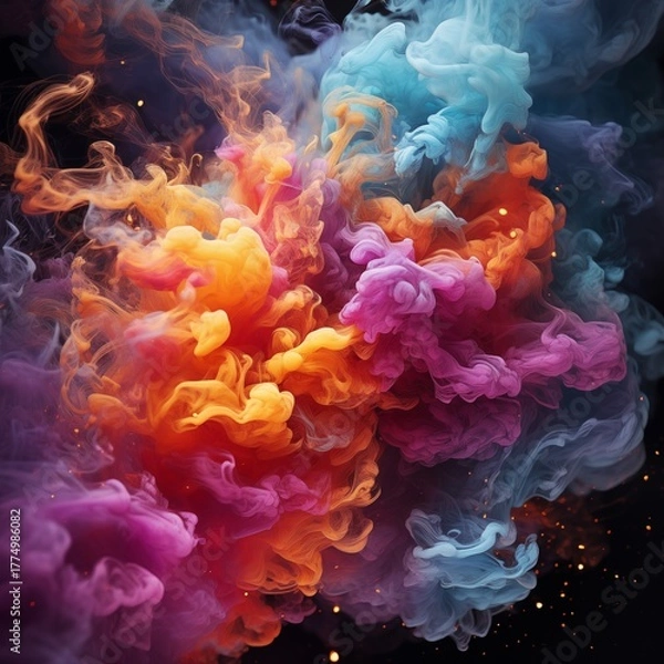 Obraz Vibrant Pink and Blue Smoke Collision: Abstract Dynamic Color Clouds against a Dark Background for Energy, Contrast, and Artistic Expression