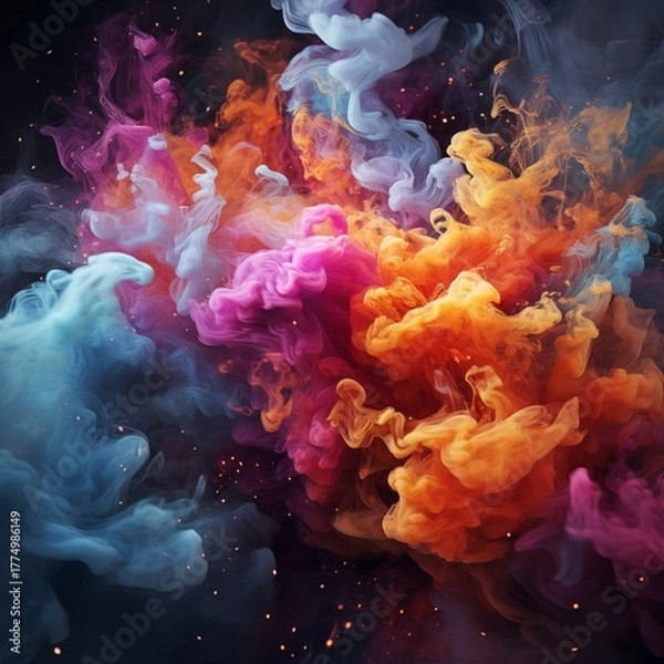 Obraz Vibrant Pink and Blue Smoke Collision: Abstract Dynamic Color Clouds against a Dark Background for Energy, Contrast, and Artistic Expression