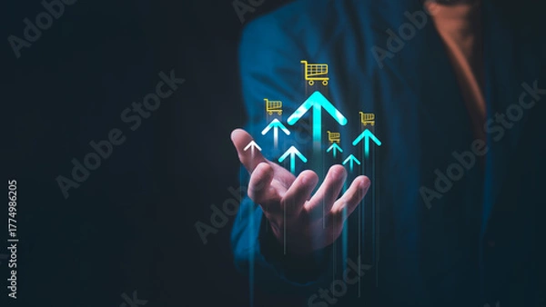 Fototapeta Fierce competition and growth in the e-commerce market, with rising online shopping trends and consumer behavior in digital trade