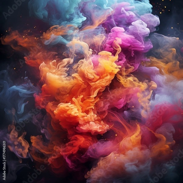Obraz Vibrant Pink and Blue Smoke Collision: Abstract Dynamic Color Clouds against a Dark Background for Energy, Contrast, and Artistic Expression