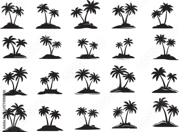 Obraz Palm Tree Silhouette Set on Small Islands Vector Illustration