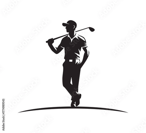 Obraz Golf Player Silhouette Standing Logo Design