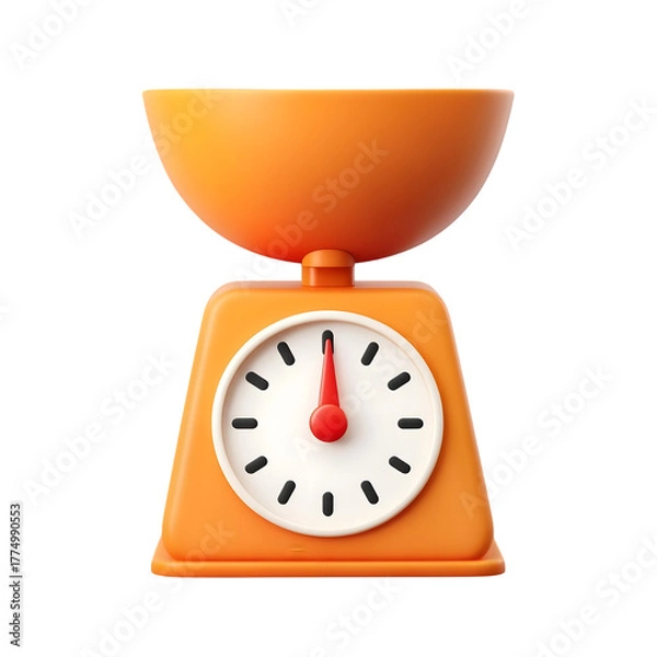 Obraz Orange kitchen food scale with large bowl, cute 3D minimal style, isolated on transparent background