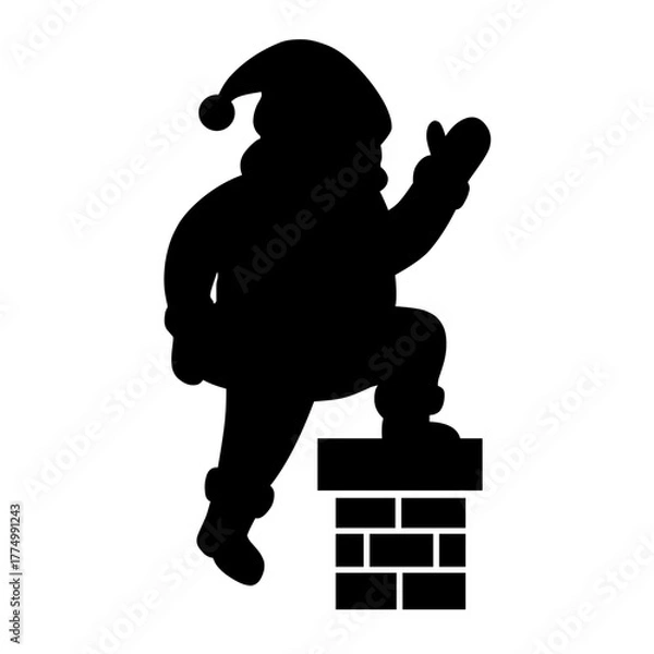 Obraz Santa silhouette climbing chimney isolated on white background