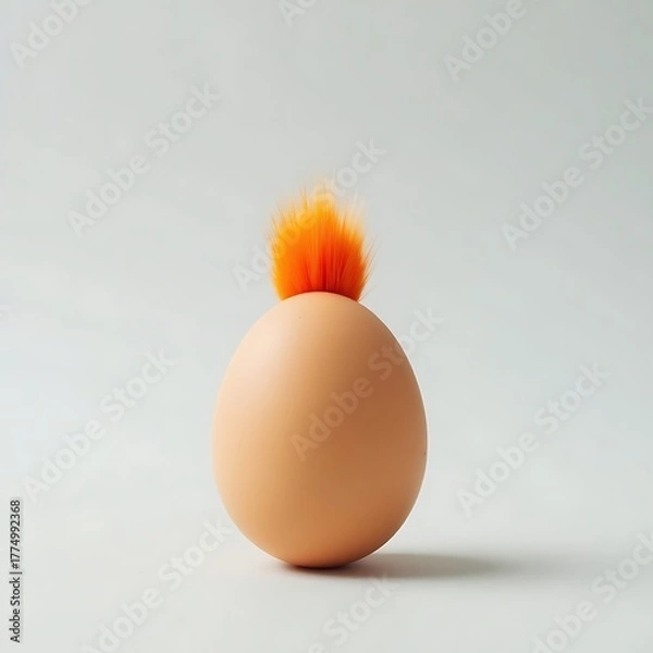 Fototapeta Funny easter egg with orange mohawk on white background creative easter egg decoration idea concept