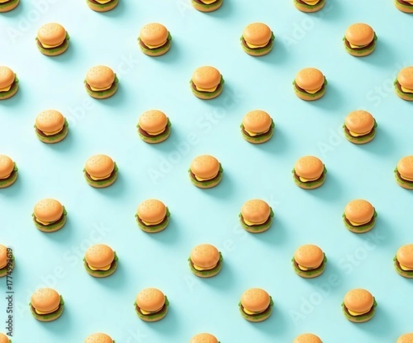 Obraz Delicious mini burger pattern background food photography for restaurant menu and social media marketing