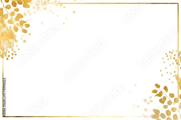 Fototapeta Elegant black background with golden floral accents and a thin metallic border isolated on transparent background