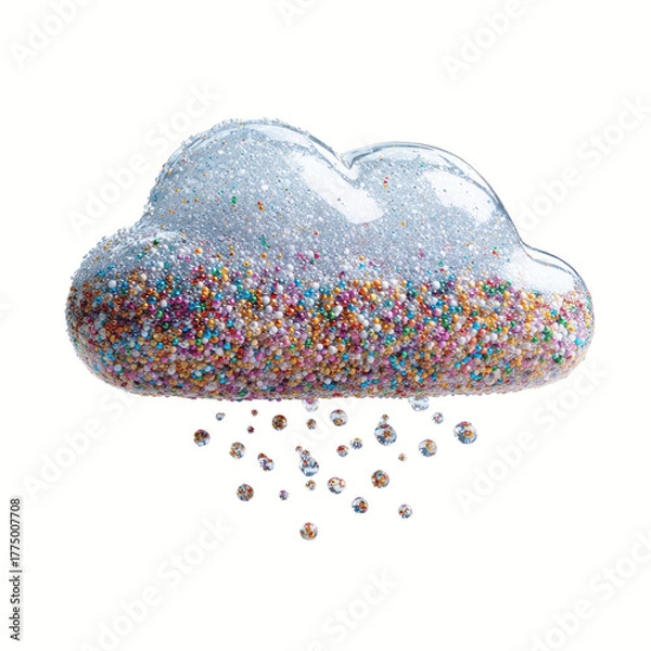 Fototapeta Cloud Filled with Colorful Spheres Raining Droplets
