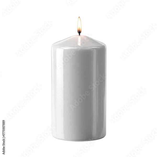 Fototapeta White Candle with Burning Flame