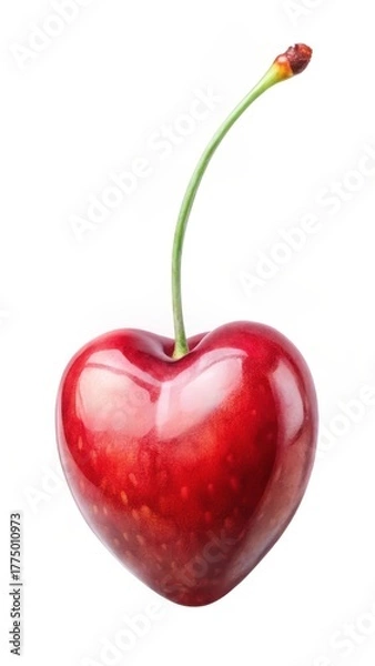 Fototapeta Fresh cherry heart fruit isolated on white background with subtle texture and natural light exposure