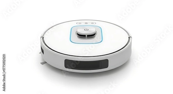 Fototapeta Modern robotic vacuum cleaner on a white surface, isolated and clean.