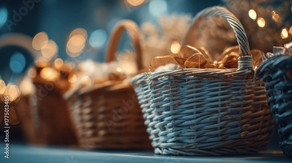 Fototapeta Soft focus and background blurred Gift Baskets, Gift set .Holiday and Christmas and New year present Concept.