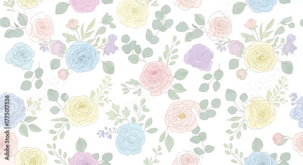 Obraz Seamless Floral Pattern – Romantic Pink Rose and Leaf Design for Spring and Summer Wallpaper and Textile Art