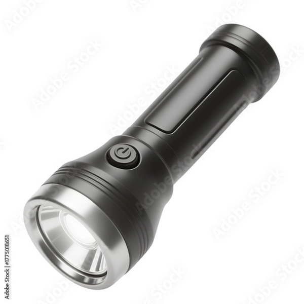 Obraz Black and Silver LED Flashlight, Realistic 3D Render, isolated on transparent background
