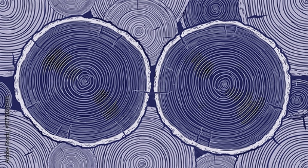 Obraz Abstract blue and purple wood grain pattern featuring multiple tree trunk cross-sections with visible growth rings.