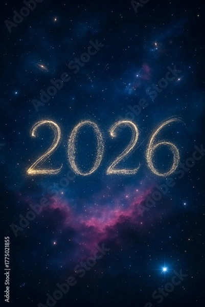 Obraz Spectacular 2026 sparkles against a vibrant cosmic nebula, a celestial promise of new beginnings and future dreams under the starry night sky
