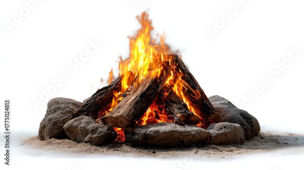 Fototapeta Cozy Campfire: Capturing the mesmerizing dance of flames, this image evokes warmth and nostalgia, ideal for moments of tranquility and outdoor adventures. 