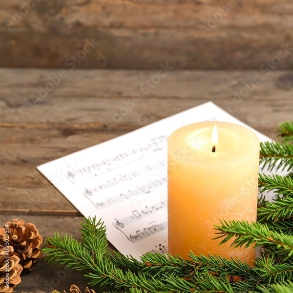 Obraz Holiday scene with candle & greenery