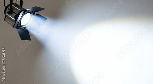 Fototapeta Elegant spotlight shining brightly on neutral backdrop creates dramatic impact perfect for stage presentations or film production needs