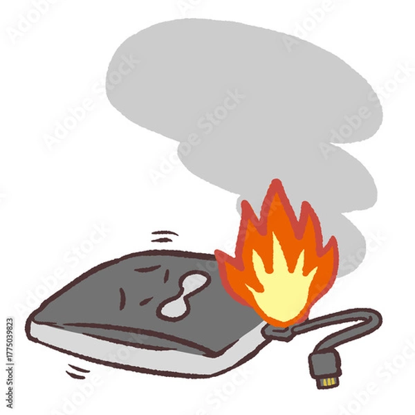 Obraz 可愛いモバイルバッテリーが燃えるイラスト