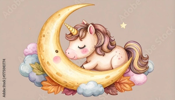 Obraz Unicorn sleeping on a moon