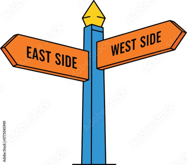 Obraz Directional signpost east west choices decision road sign vector