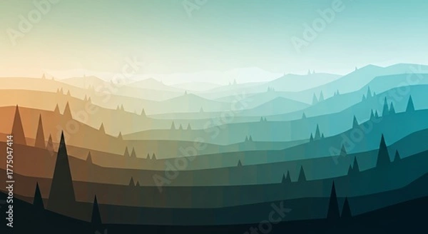 Fototapeta Abstract Mountain Landscape with Layered Hills in Gradient Colors