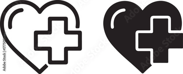 Obraz Stylized heart icon with a medical cross symbol inside, representing healthcare and well-being, simple graphic art isolated on white background, Vector, illustration