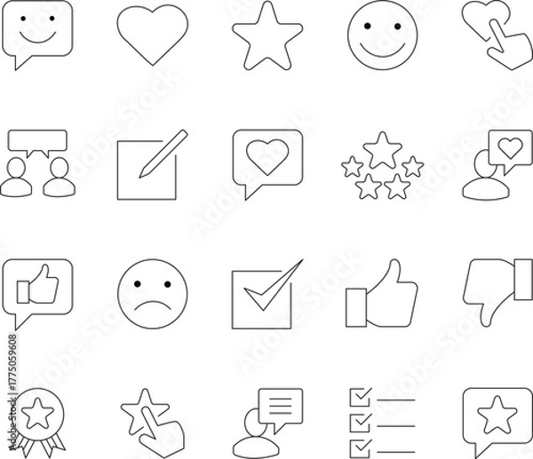 Fototapeta Collection of editable stroke line icons representing feedback and review concepts suitable for digital interfaces and presentations