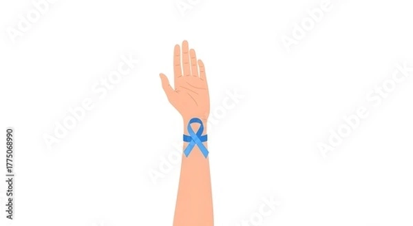 Fototapeta Awareness symbol of a blue ribbon on a wrist, representing support, hope, and solidarity for important causes, in a clean, minimalist design.