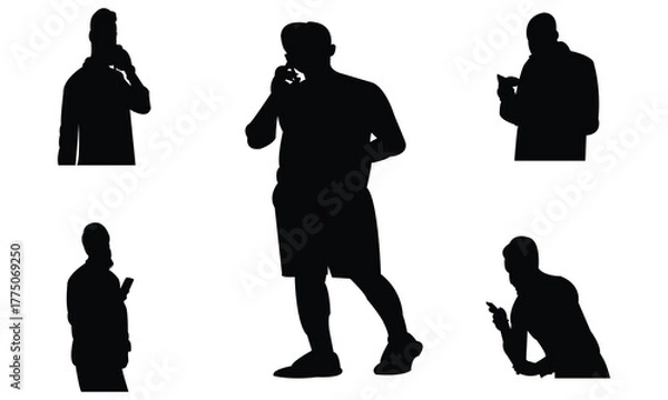 Obraz Man Silhouette Using Mobile Phone Vector Illustration Collection