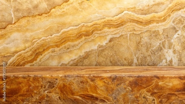 Obraz A Rich, Textured Display of Honey-Colored Stone with a Smooth, Horizontal Shelf Ideal for Product Placement or Artistic Composition