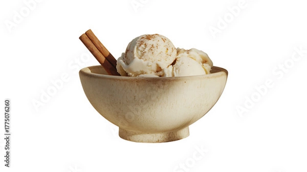 Fototapeta Minimalistic shot of a bowl of cinnamon ice cream with a cinnamon stick