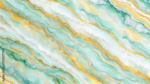 Obraz Abstract Green and Gold Swirled Marble Texture, Ideal for Elegant Design Projects and Luxurious Backgrounds