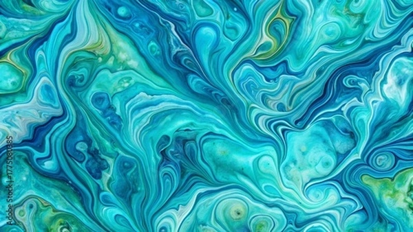 Obraz Abstract Swirling Ocean Depths A Serene Teal and Turquoise Fluid Acrylic Painting Texture